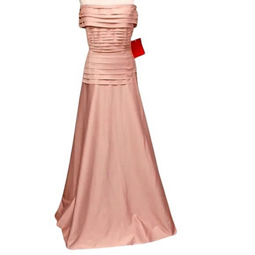JS Collections Dusty Rose Satin Off the Shoulder Shutter Pleat Gown NEW-…